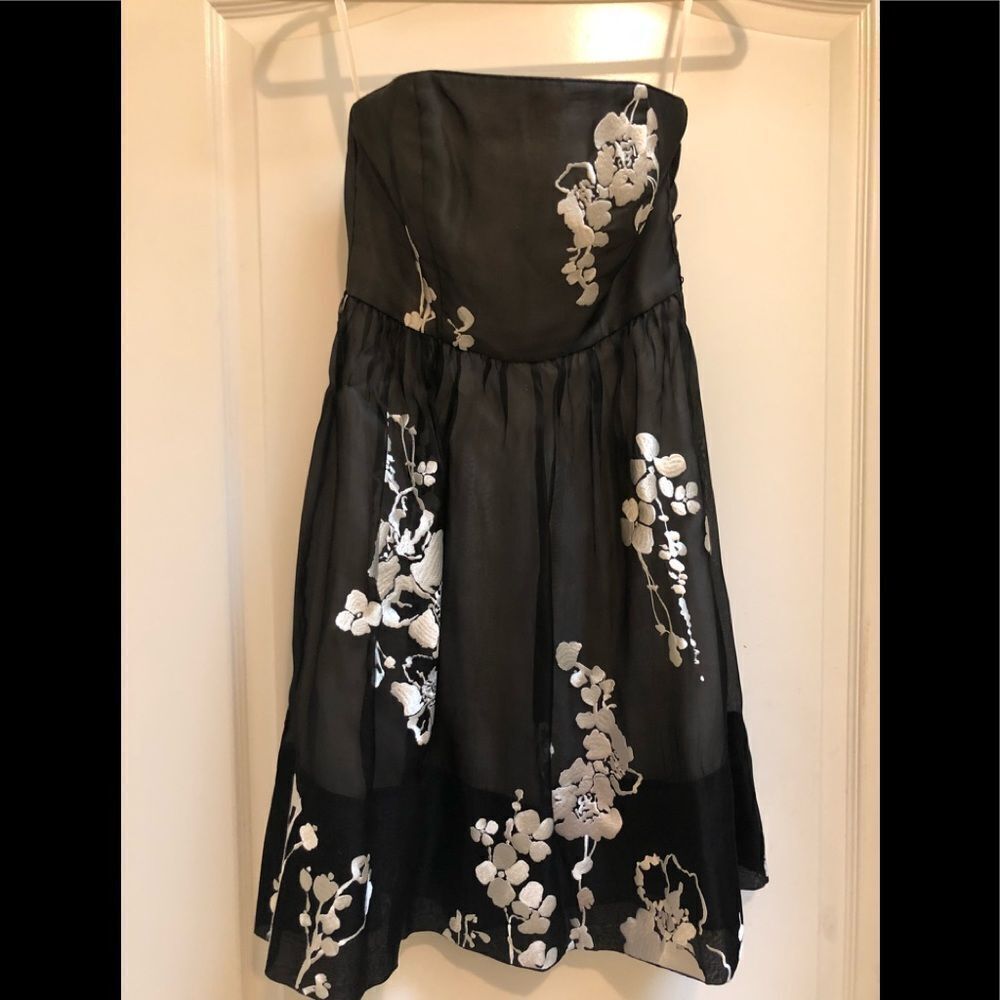 WHBM Floral Embroidered Silk Strapless Dress Prom, wedding mini